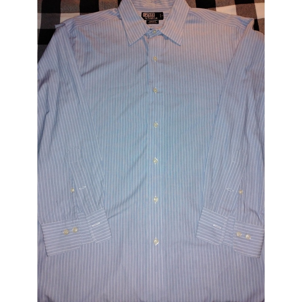 Polo by‎ Ralph Lauren Andrew Dress Shirt Men's 17 32/33 Blue Pinstripe - Z